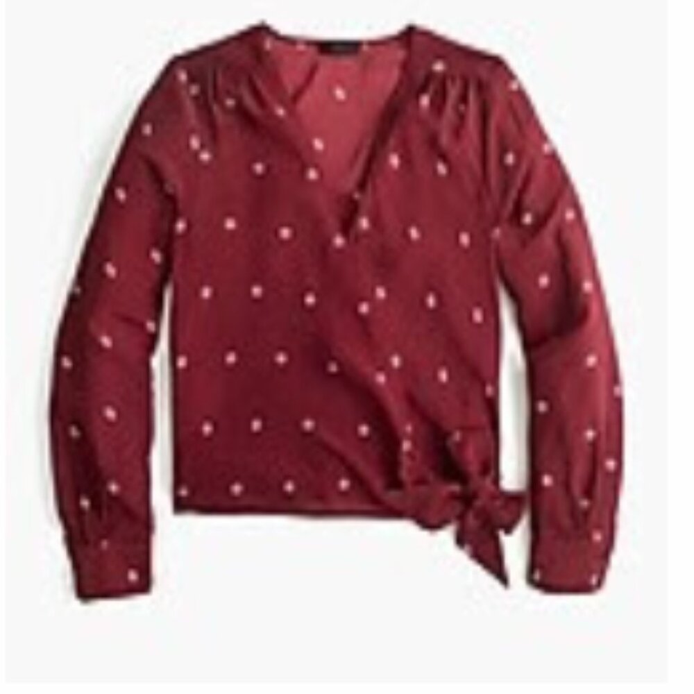 Burgundy Silk Wrap Blouse